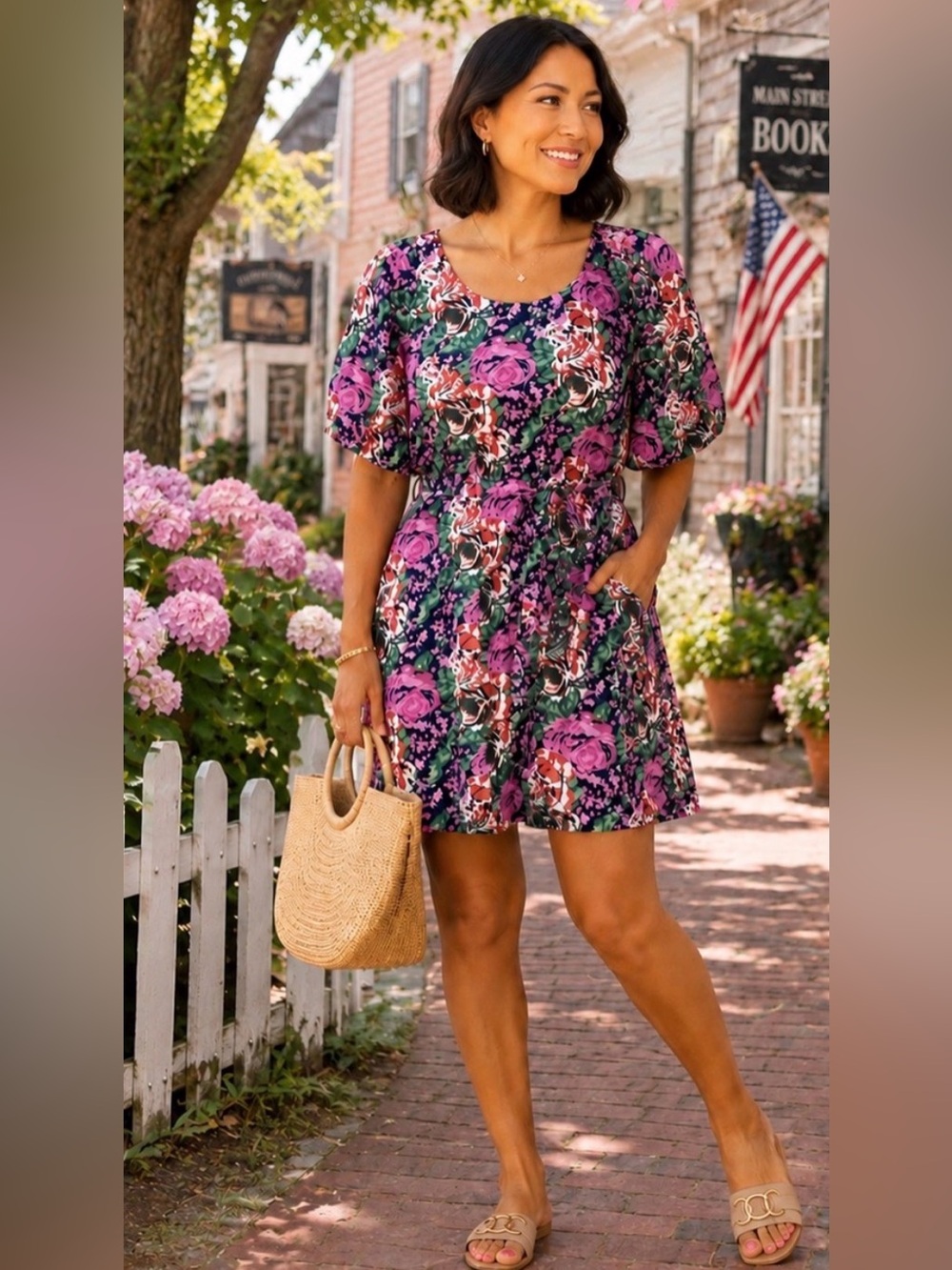 MELLODAY Floral Puff Sleeve Mini Dress